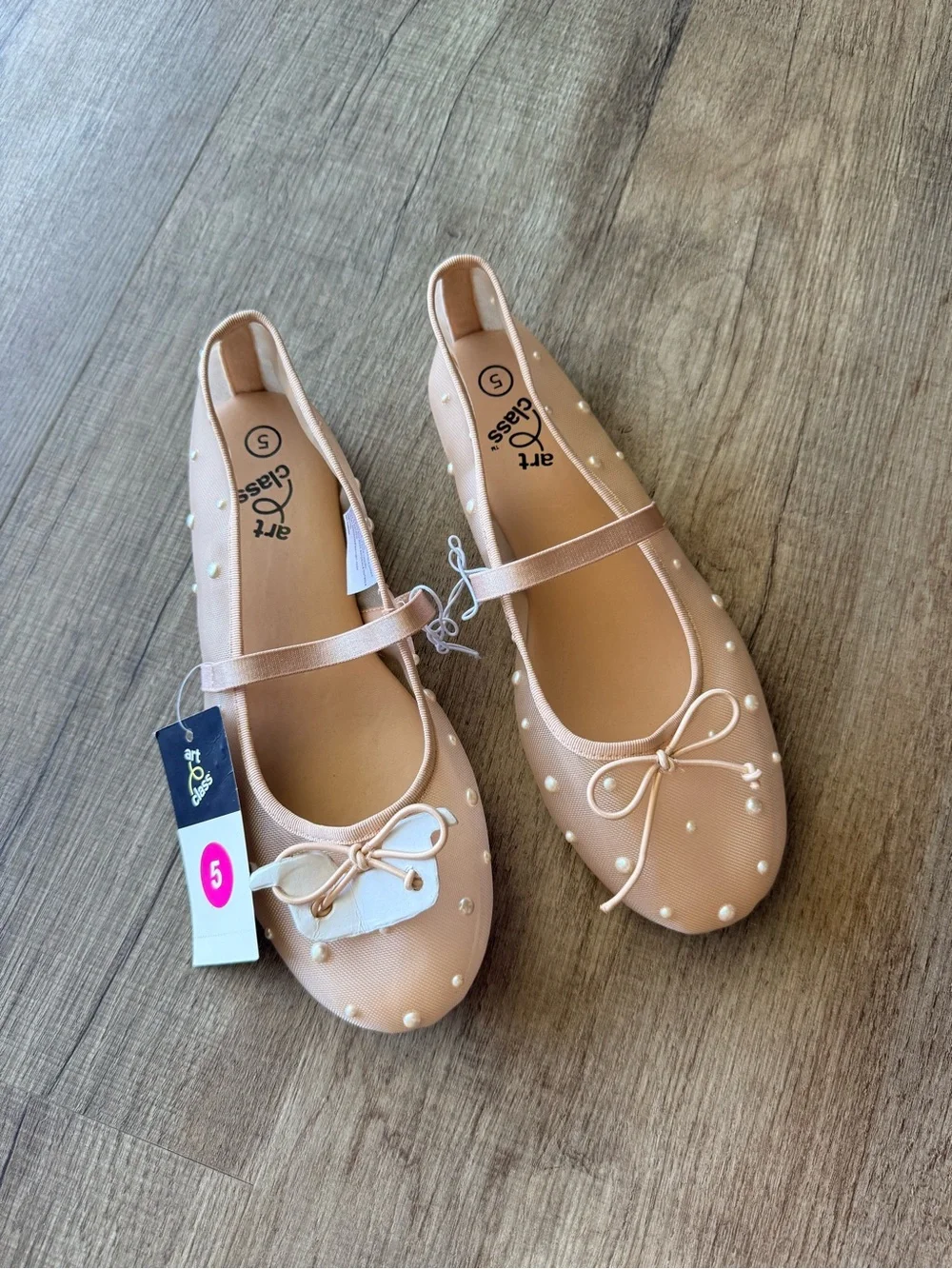 Art Class Girls Nude Pearl Mary Jane Flats - Size 5